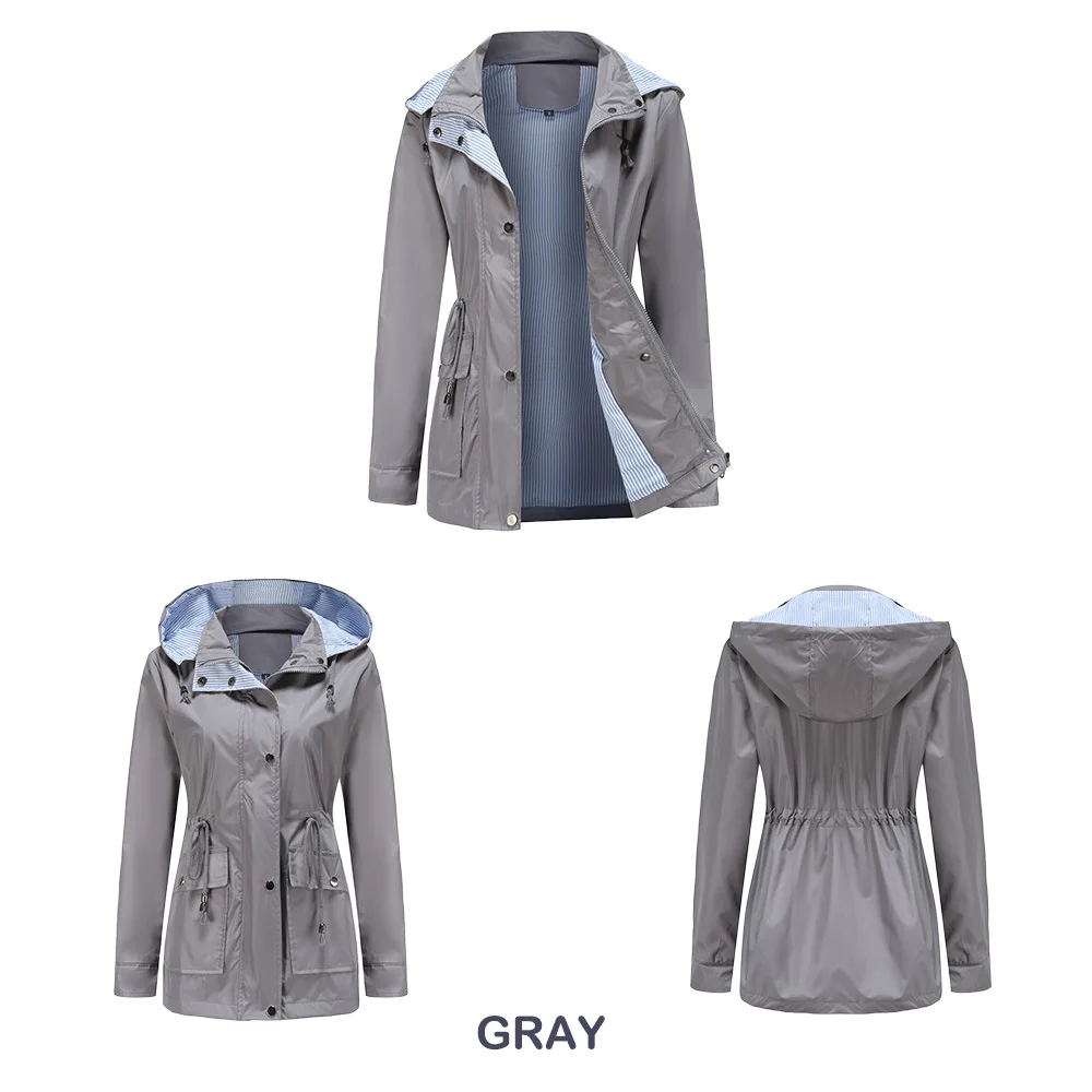 Autumn Winter Women Hooded Windbreaker Hiking Jacket Outdoor Camping Jackets Long Sleeve Zipper Waterproof Coat Outwear S-3XL