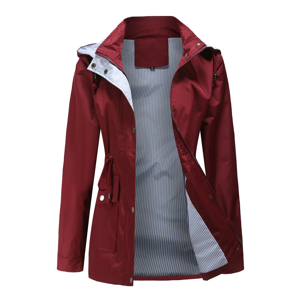 Autumn Winter Women Hooded Windbreaker Hiking Jacket Outdoor Camping Jackets Long Sleeve Zipper Waterproof Coat Outwear S-3XL