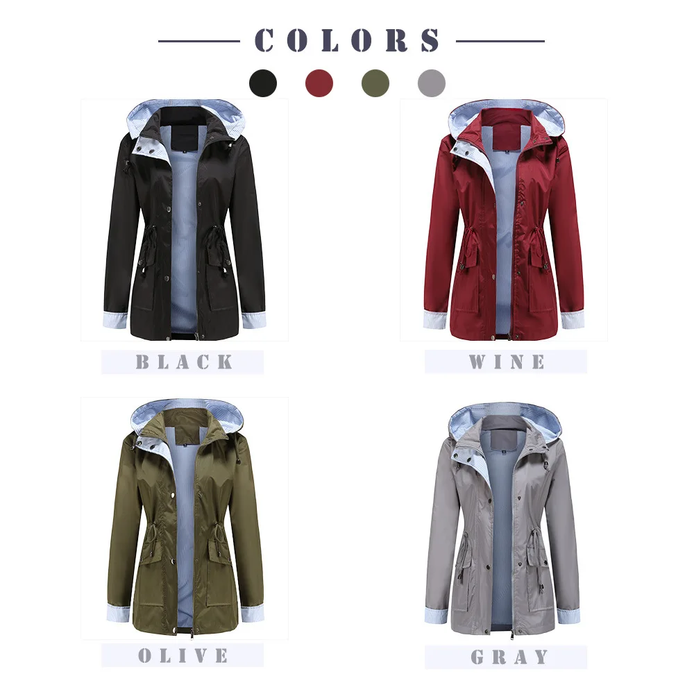 Autumn Winter Women Hooded Windbreaker Hiking Jacket Outdoor Camping Jackets Long Sleeve Zipper Waterproof Coat Outwear S-3XL