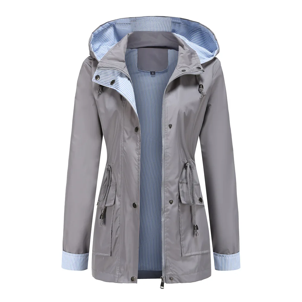 Autumn Winter Women Hooded Windbreaker Hiking Jacket Outdoor Camping Jackets Long Sleeve Zipper Waterproof Coat Outwear S-3XL