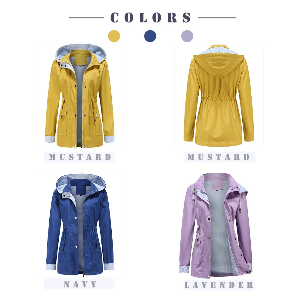 Autumn Winter Women Hooded Windbreaker Hiking Jacket Outdoor Camping Jackets Long Sleeve Zipper Waterproof Coat Outwear S-3XL