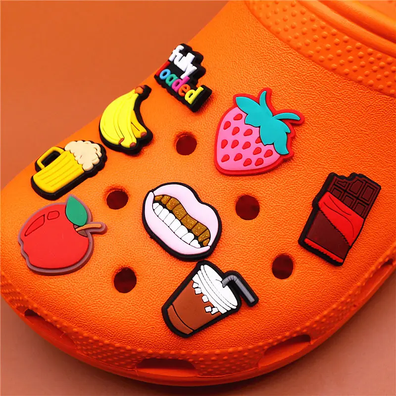 Cute Food Style Shoe Charms Accessories Coffee Chocolate Beer Banana Apple Shoes Buckle Decorations Fit Kids X-mas Party Gifts