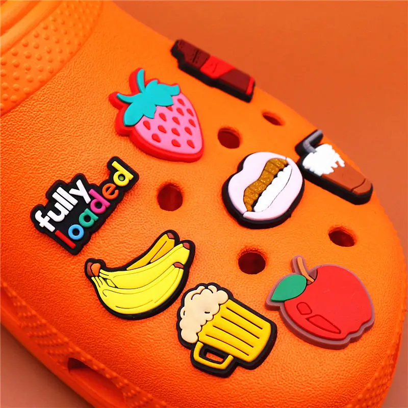 Cute Food Style Shoe Charms Accessories Coffee Chocolate Beer Banana Apple Shoes Buckle Decorations Fit Kids X-mas Party Gifts