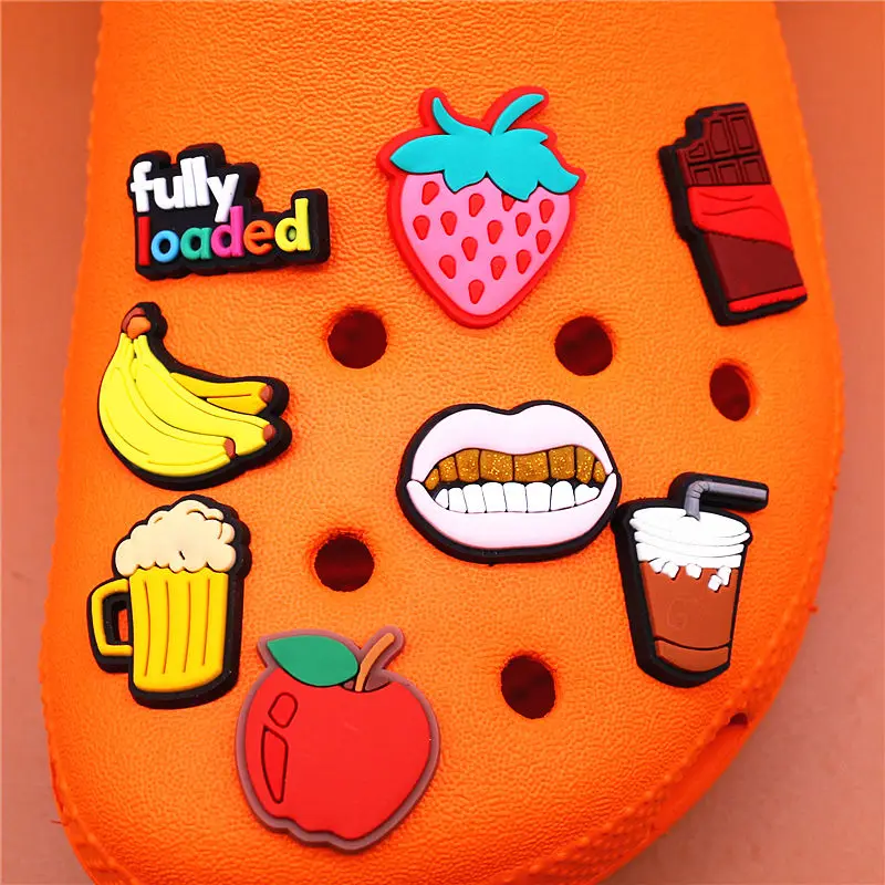 Cute Food Style Shoe Charms Accessories Coffee Chocolate Beer Banana Apple Shoes Buckle Decorations Fit Kids X-mas Party Gifts