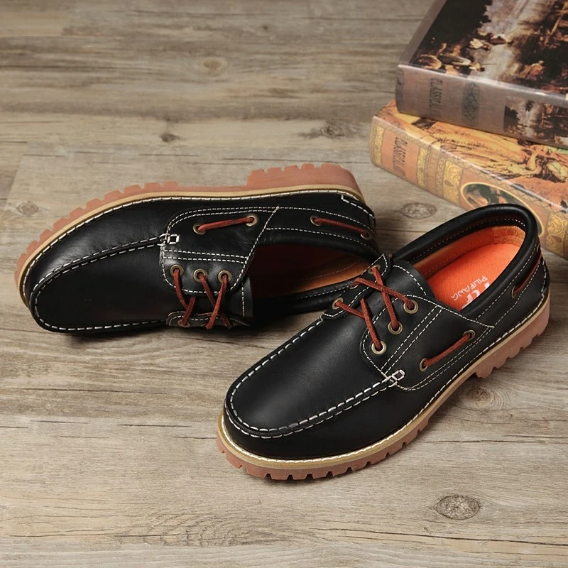 Fashion Genuine Leather Men's Loafers Soft Casual Shoes Moccasins Boat Shoes Platform Male Black Brown Lace-up Oxfords