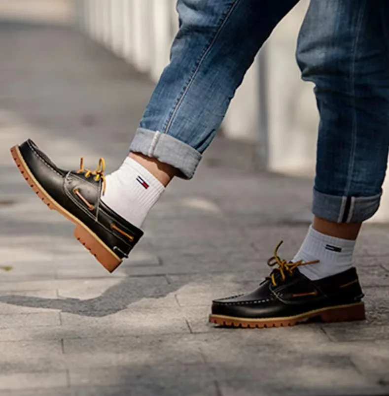 Fashion Genuine Leather Men's Loafers Soft Casual Shoes Moccasins Boat Shoes Platform Male Black Brown Lace-up Oxfords