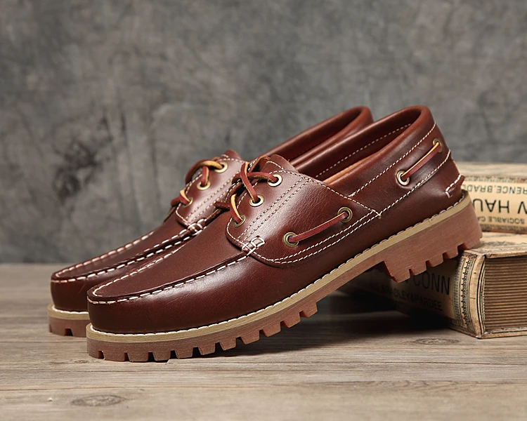 Fashion Genuine Leather Men's Loafers Soft Casual Shoes Moccasins Boat Shoes Platform Male Black Brown Lace-up Oxfords
