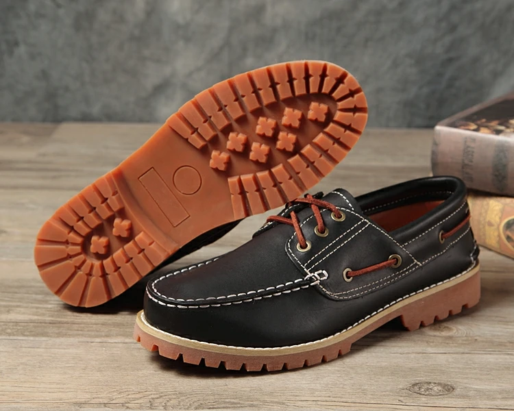Fashion Genuine Leather Men's Loafers Soft Casual Shoes Moccasins Boat Shoes Platform Male Black Brown Lace-up Oxfords