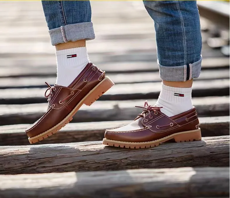 Fashion Genuine Leather Men's Loafers Soft Casual Shoes Moccasins Boat Shoes Platform Male Black Brown Lace-up Oxfords