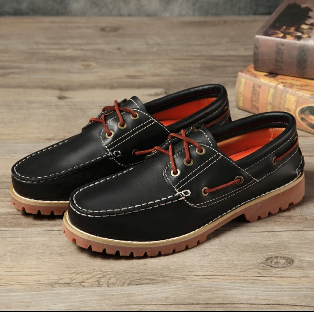 Fashion Genuine Leather Men's Loafers Soft Casual Shoes Moccasins Boat Shoes Platform Male Black Brown Lace-up Oxfords