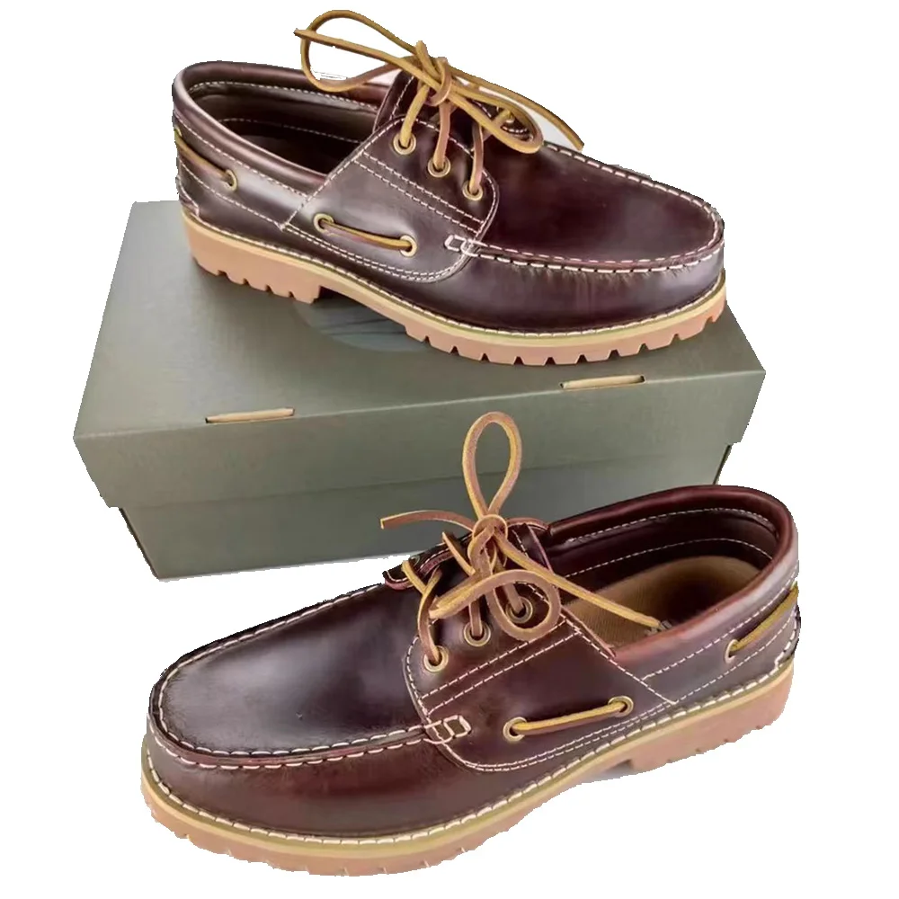 Fashion Genuine Leather Men's Loafers Soft Casual Shoes Moccasins Boat Shoes Platform Male Black Brown Lace-up Oxfords