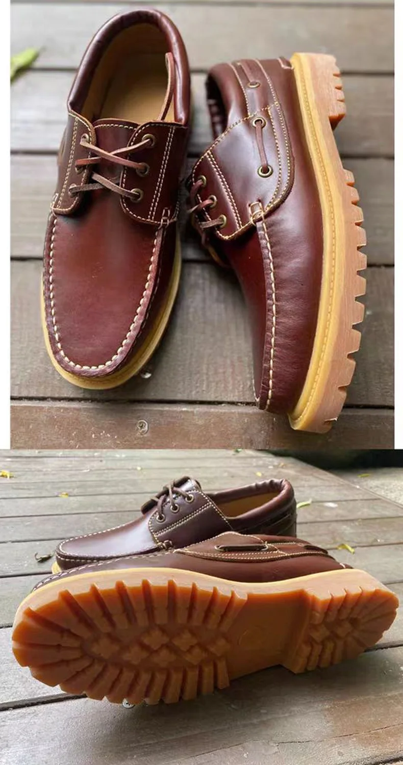Fashion Genuine Leather Men's Loafers Soft Casual Shoes Moccasins Boat Shoes Platform Male Black Brown Lace-up Oxfords