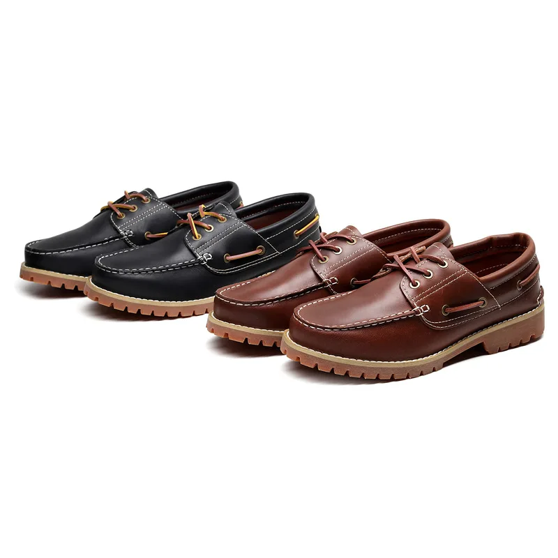Fashion Genuine Leather Men's Loafers Soft Casual Shoes Moccasins Boat Shoes Platform Male Black Brown Lace-up Oxfords