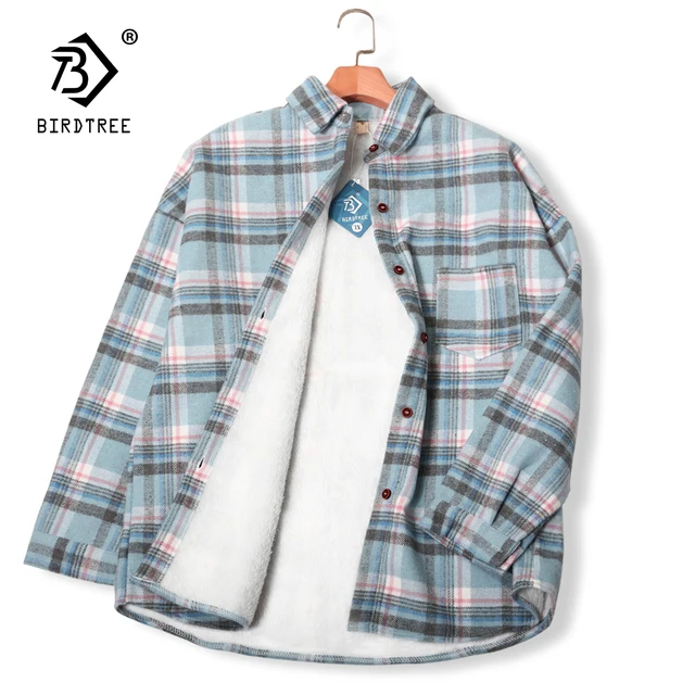 Thick Velvet Plaid Shirts Women Winter Warm Blouses and Tops New Casual Woolen Shirt Jacket Female Clothes Coat Outwear C17001X