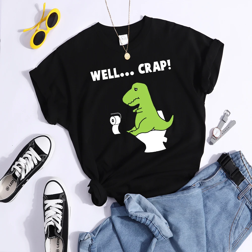 Green Little Dinosaur Is Shitting Cartoons Women Tshirt Sport Casual T Shirt Summer Sport Tee Clothing Breathable Cool Crop Top