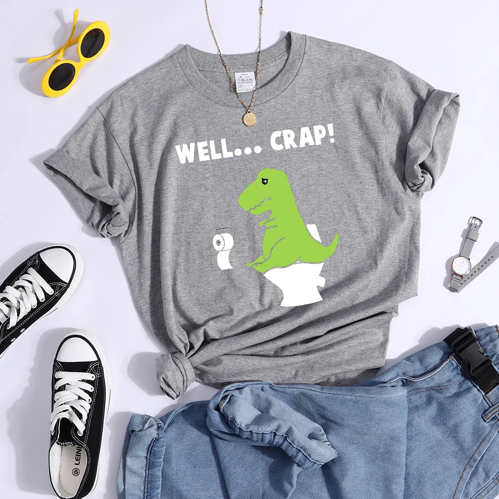 Green Little Dinosaur Is Shitting Cartoons Women Tshirt Sport Casual T Shirt Summer Sport Tee Clothing Breathable Cool Crop Top