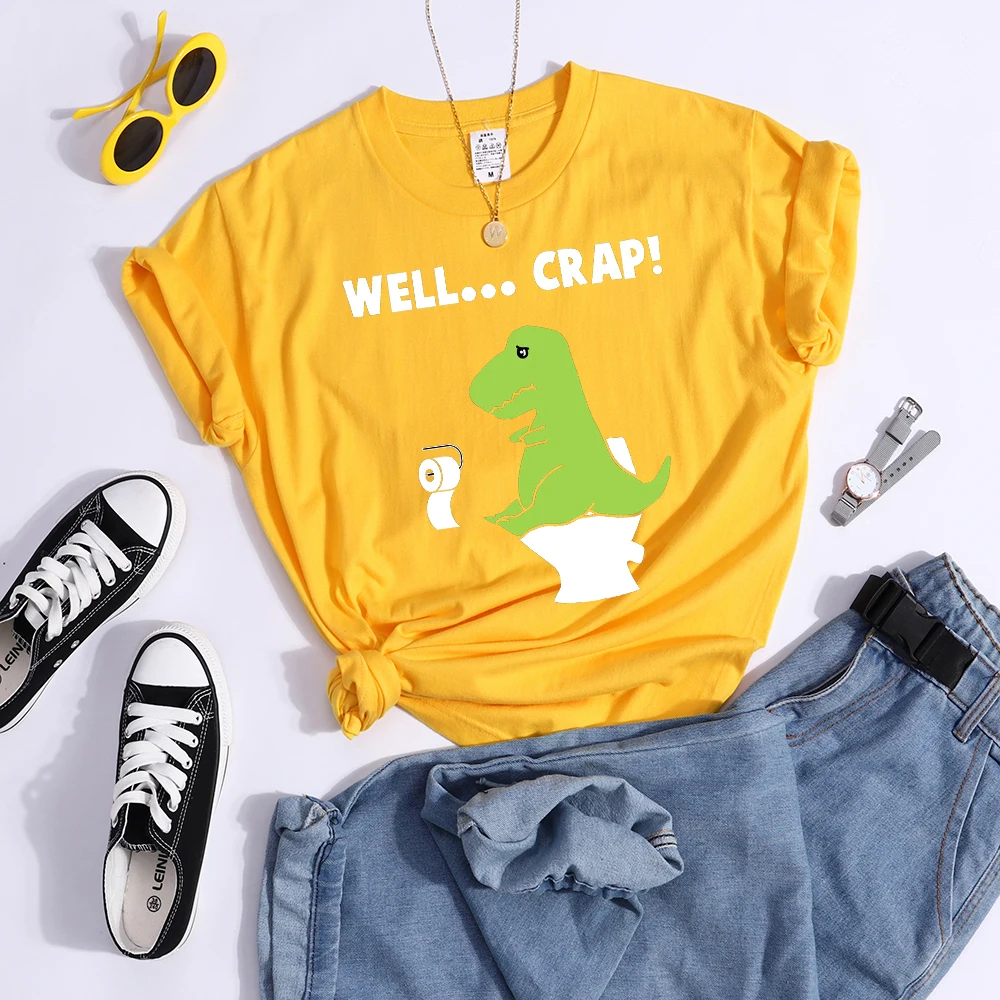 Green Little Dinosaur Is Shitting Cartoons Women Tshirt Sport Casual T Shirt Summer Sport Tee Clothing Breathable Cool Crop Top