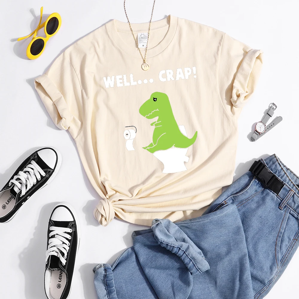 Green Little Dinosaur Is Shitting Cartoons Women Tshirt Sport Casual T Shirt Summer Sport Tee Clothing Breathable Cool Crop Top