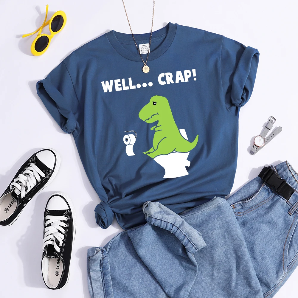 Green Little Dinosaur Is Shitting Cartoons Women Tshirt Sport Casual T Shirt Summer Sport Tee Clothing Breathable Cool Crop Top