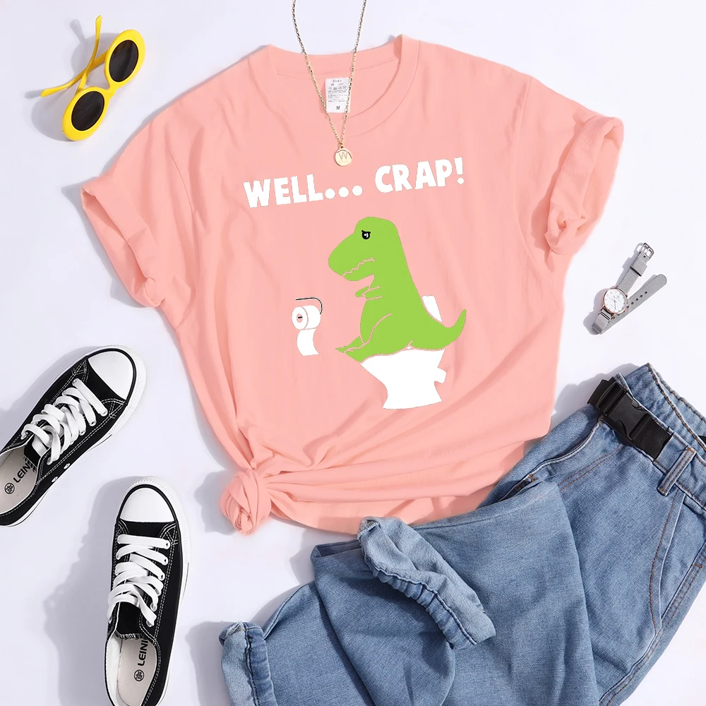 Green Little Dinosaur Is Shitting Cartoons Women Tshirt Sport Casual T Shirt Summer Sport Tee Clothing Breathable Cool Crop Top