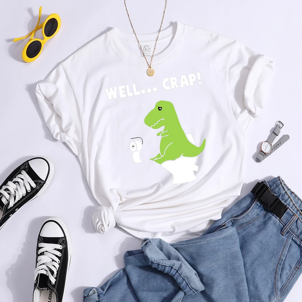 Green Little Dinosaur Is Shitting Cartoons Women Tshirt Sport Casual T Shirt Summer Sport Tee Clothing Breathable Cool Crop Top