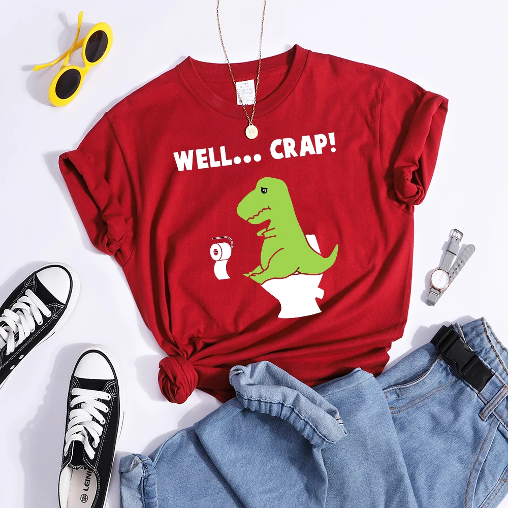 Green Little Dinosaur Is Shitting Cartoons Women Tshirt Sport Casual T Shirt Summer Sport Tee Clothing Breathable Cool Crop Top