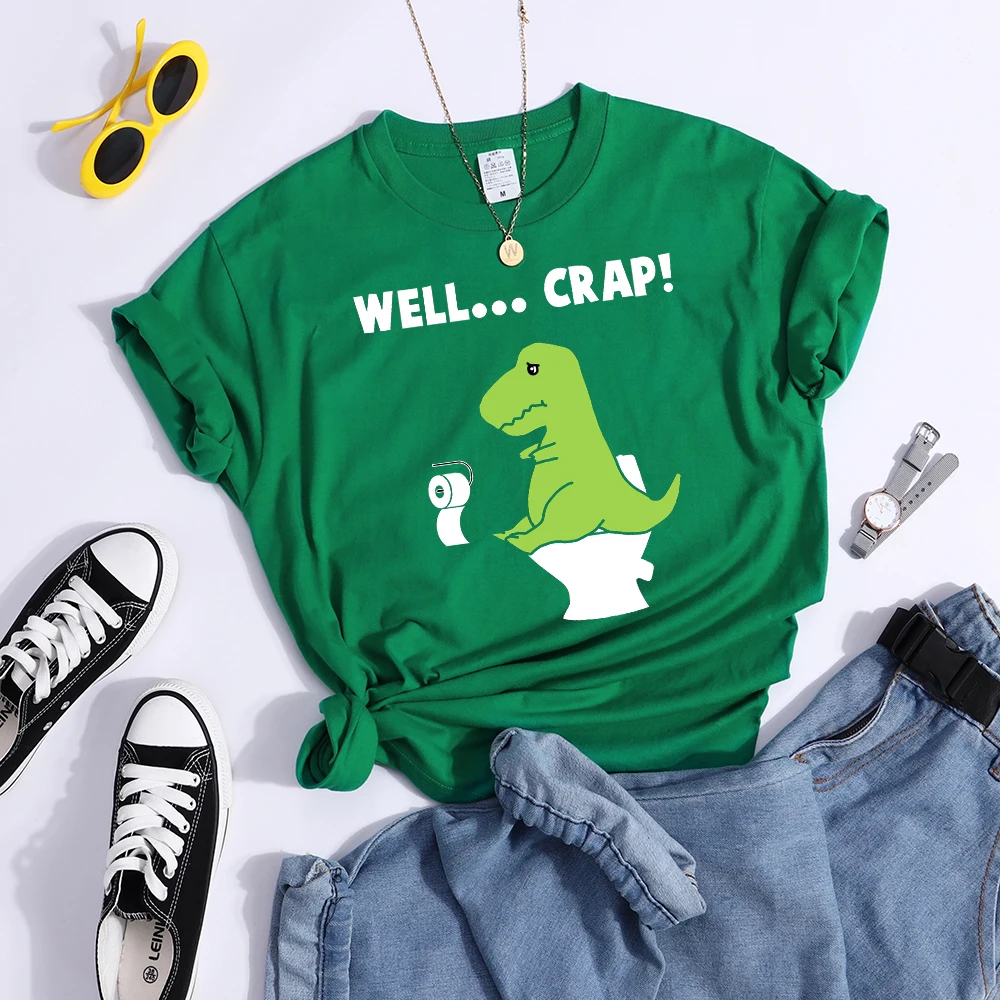 Green Little Dinosaur Is Shitting Cartoons Women Tshirt Sport Casual T Shirt Summer Sport Tee Clothing Breathable Cool Crop Top