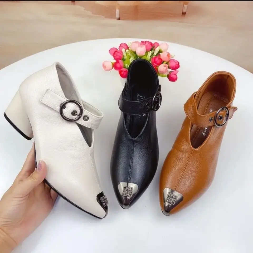 Designer V-neck Mary Jane Shoes Boot Female Top Quality Spring Leather Heart-Shape Heel Ladies boots Plus Size 43 Woman Booties
