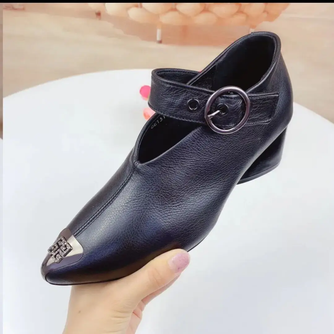 Designer V-neck Mary Jane Shoes Boot Female Top Quality Spring Leather Heart-Shape Heel Ladies boots Plus Size 43 Woman Booties