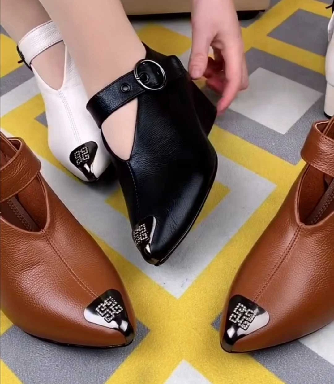 Designer V-neck Mary Jane Shoes Boot Female Top Quality Spring Leather Heart-Shape Heel Ladies boots Plus Size 43 Woman Booties