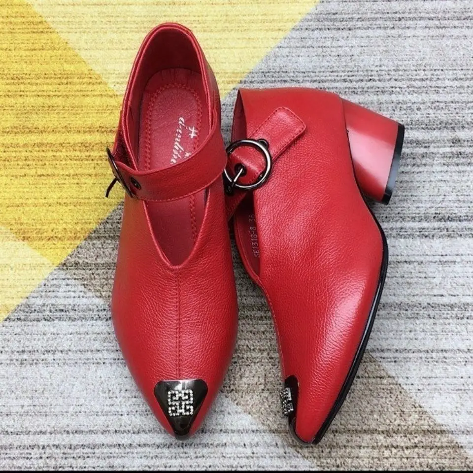 Designer V-neck Mary Jane Shoes Boot Female Top Quality Spring Leather Heart-Shape Heel Ladies boots Plus Size 43 Woman Booties