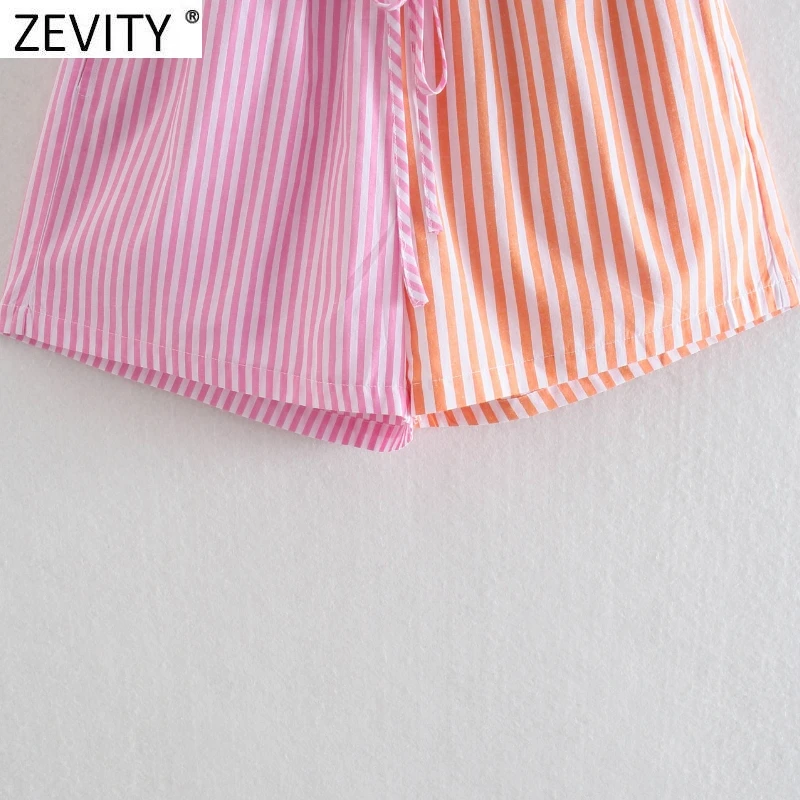 Zevity Women Fashion Patchwork Striped Print Casual Hot Bermuda Shorts Female Chic Elastic Waist Summer Pantalone Cortos P1086