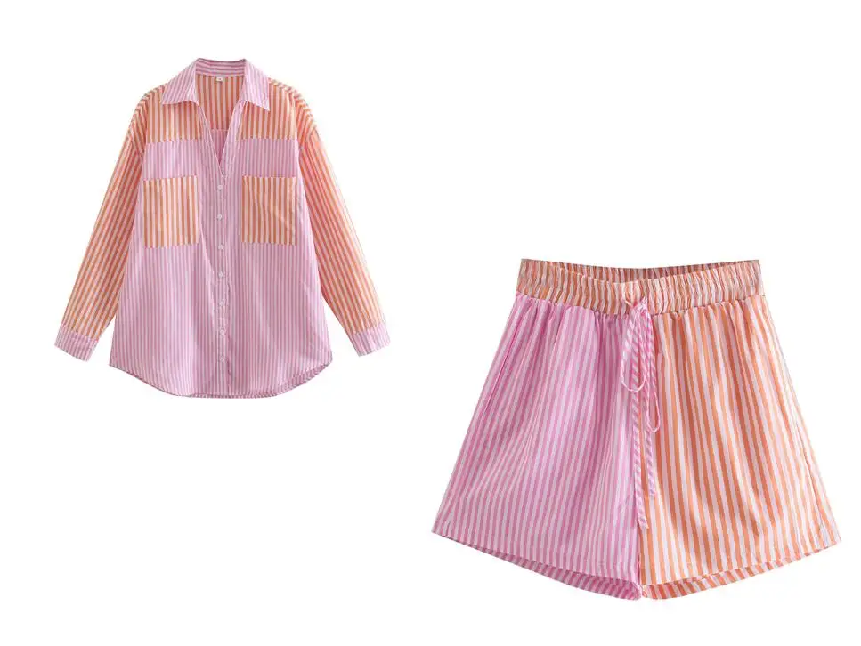 Zevity Women Fashion Patchwork Striped Print Casual Hot Bermuda Shorts Female Chic Elastic Waist Summer Pantalone Cortos P1086