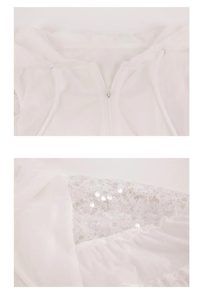 Amax luluE Summer 2024 British Fashion Sun Protective Clothing Ladies Sequins White Jackets Ladies Casual Hooded Oversized Coats
