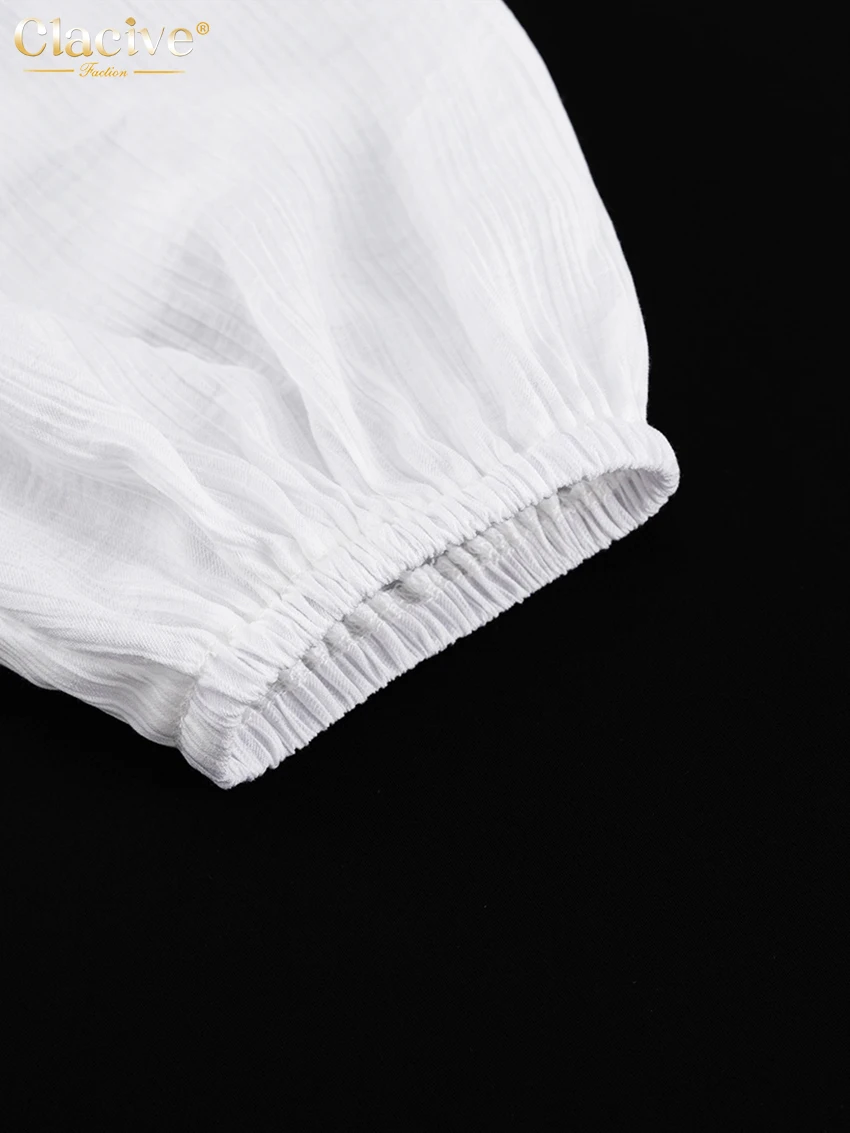 Clacive White Sexy Single-Breasted Women'S Dress 2022 Elegant Short Sleeve V-Neck Party Dresses Lady Casual Slim Midi Dress