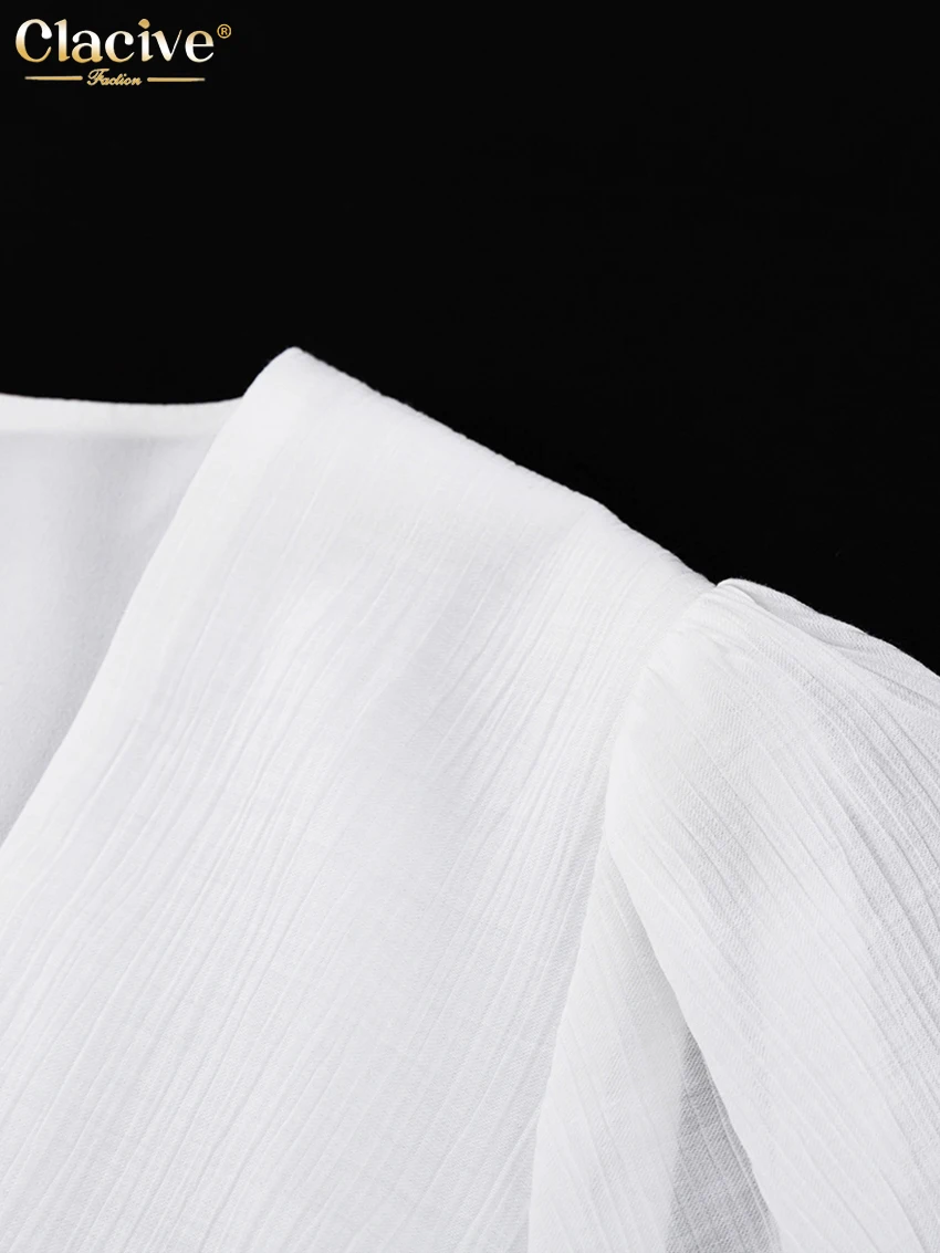 Clacive White Sexy Single-Breasted Women'S Dress 2022 Elegant Short Sleeve V-Neck Party Dresses Lady Casual Slim Midi Dress