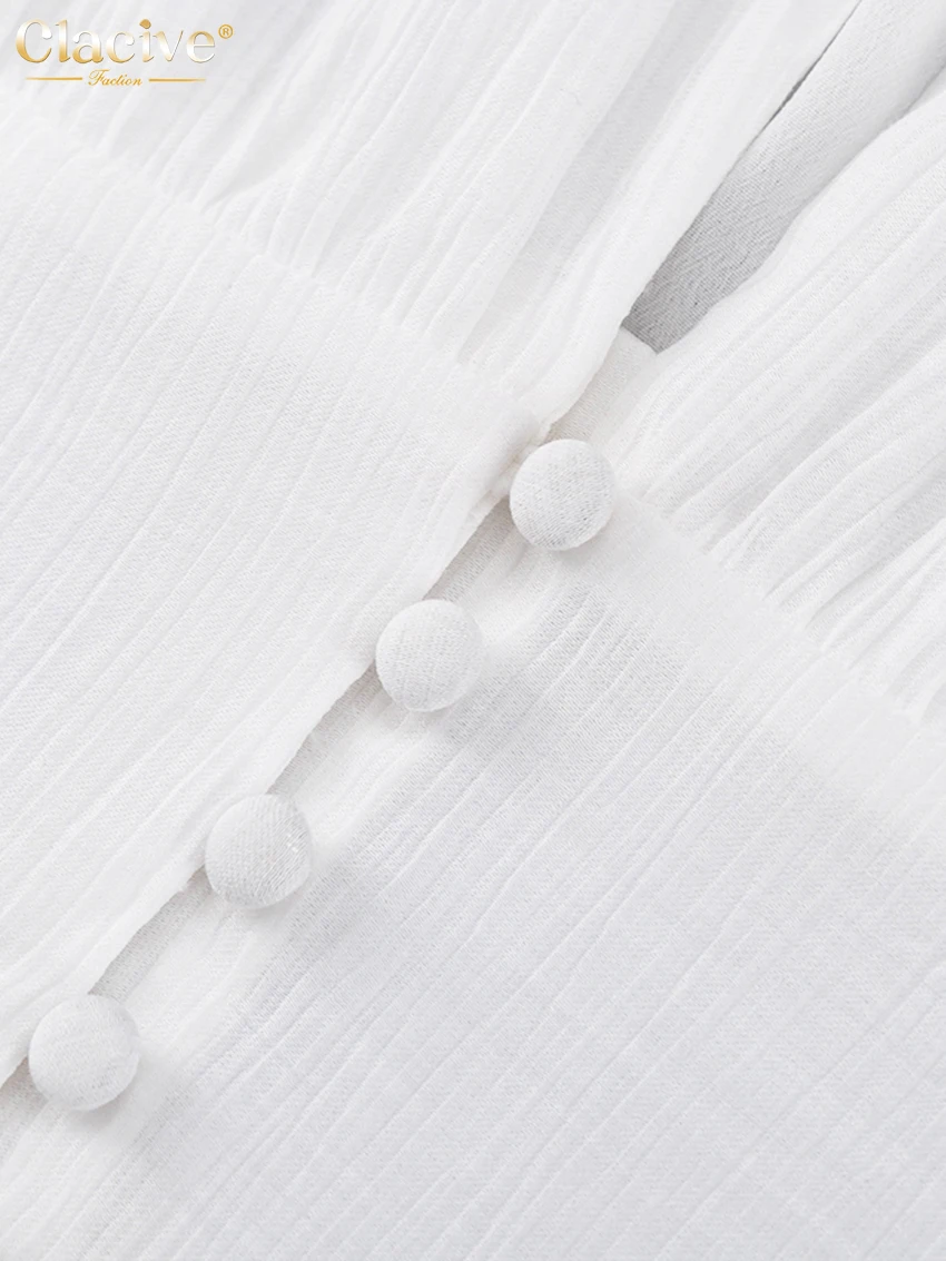 Clacive White Sexy Single-Breasted Women'S Dress 2022 Elegant Short Sleeve V-Neck Party Dresses Lady Casual Slim Midi Dress
