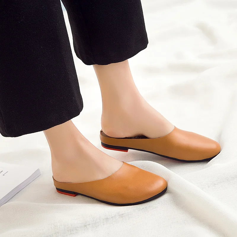 AIYUQI Women Slippers 2024 Spring New Genuine Leather Women Shoes Big Size 41 42 43 Flat Casual Summer Half Slippers Women