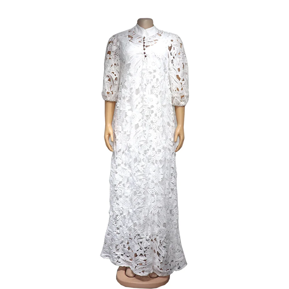 European and American African Mom Popular Skirt Quality Water Soluble Lace Cloth Luxury Large Size Long Skirt with Inner Skirt
