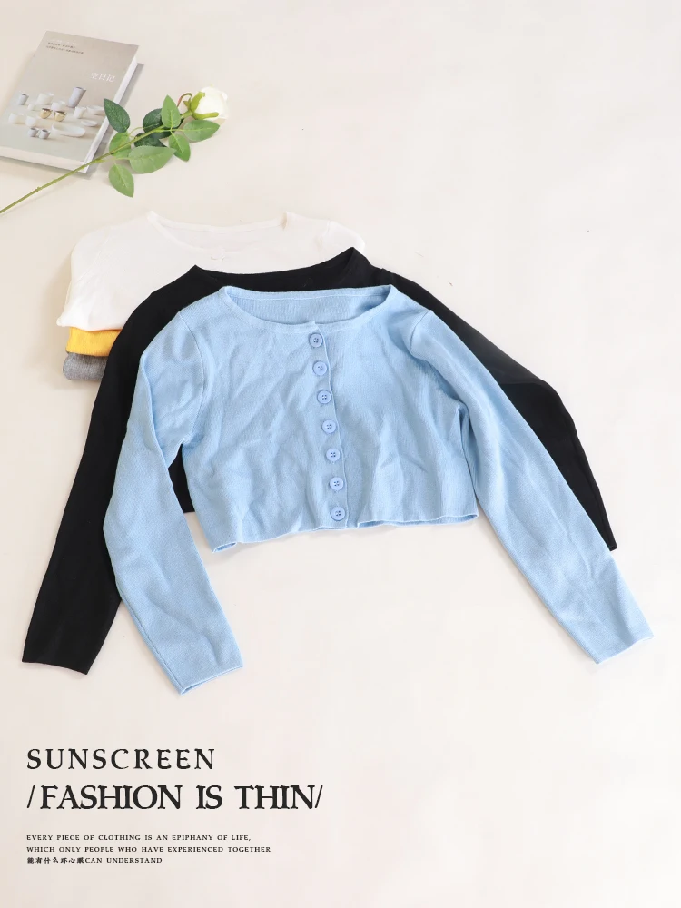 Blouses Cardigan Female Knitted Ladies Sweaters Cropped Clothing Crochet Top Korean Fashion Style Black Outerwear Tricot Jersey