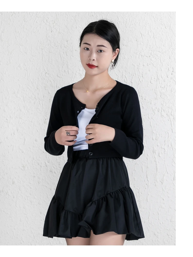 Blouses Cardigan Female Knitted Ladies Sweaters Cropped Clothing Crochet Top Korean Fashion Style Black Outerwear Tricot Jersey