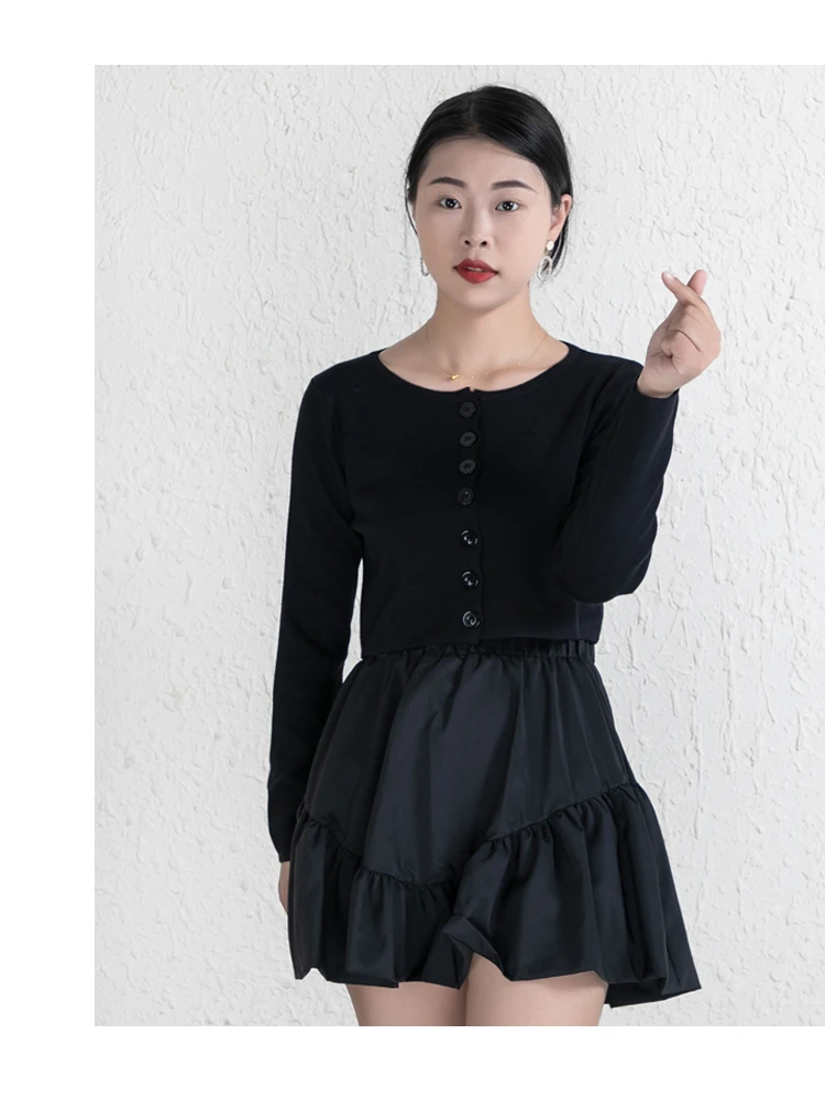 Blouses Cardigan Female Knitted Ladies Sweaters Cropped Clothing Crochet Top Korean Fashion Style Black Outerwear Tricot Jersey