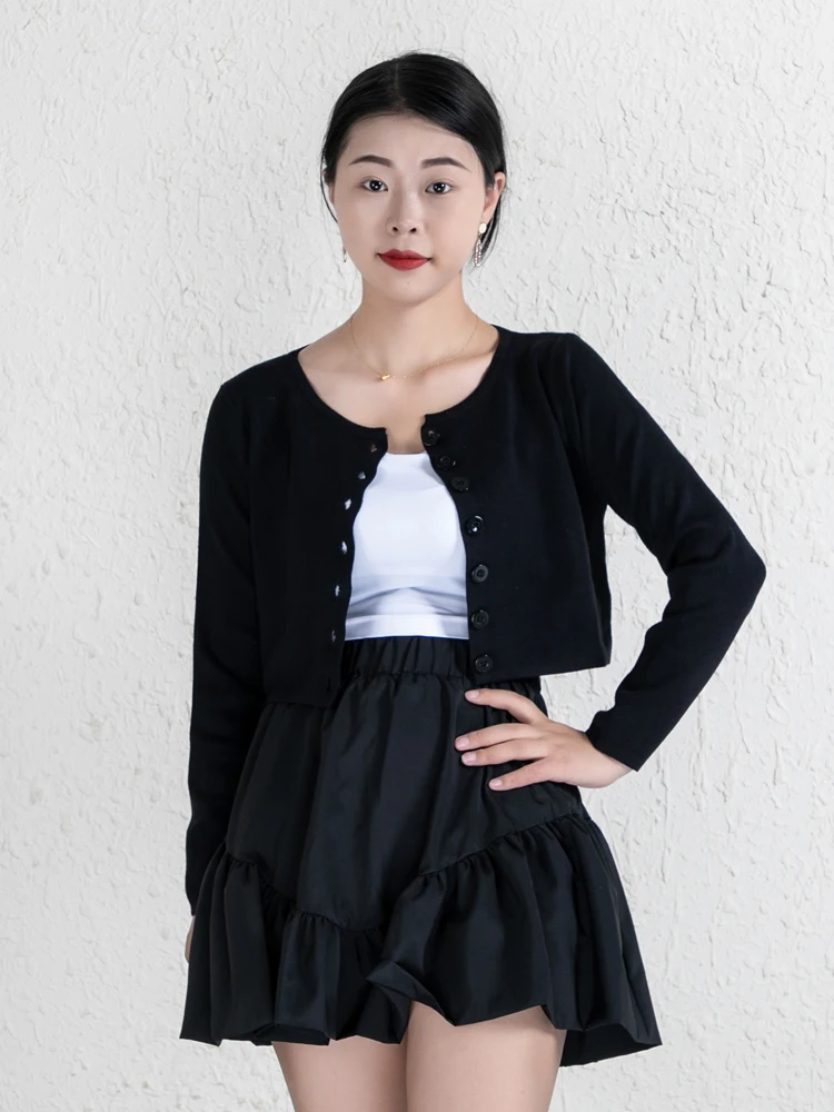 Blouses Cardigan Female Knitted Ladies Sweaters Cropped Clothing Crochet Top Korean Fashion Style Black Outerwear Tricot Jersey