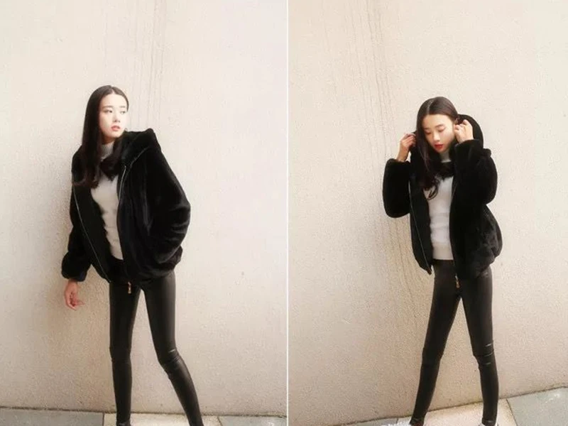 Lucyever High Quality Faux Rabbit Fur Hooded Coat Women Black Luxury Faux Fur Jacket Female Winter Zip Thick Warm Furry Coats