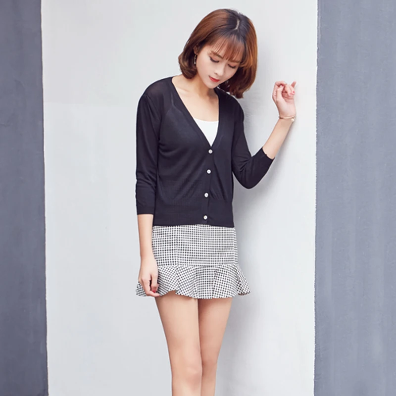 Cardigan for Girls Outerwear Summer Women Ladies Sweater Cropped Jerseys Crochet Top Button-down Knitted Sweaters Tops Clothing
