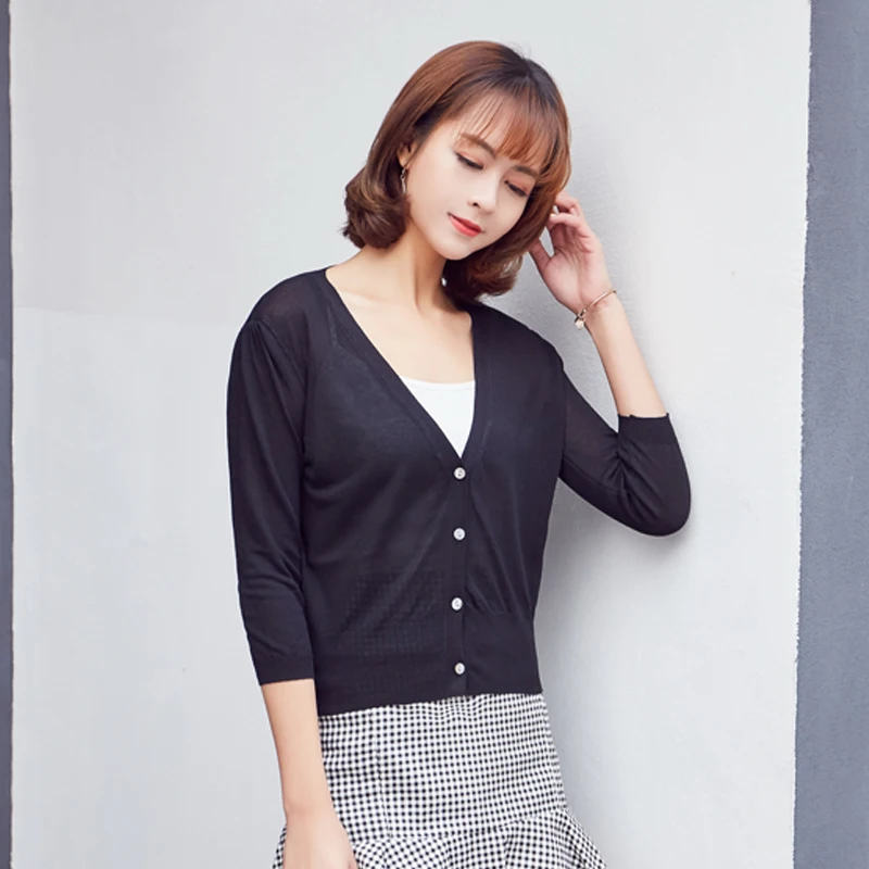 Cardigan for Girls Outerwear Summer Women Ladies Sweater Cropped Jerseys Crochet Top Button-down Knitted Sweaters Tops Clothing
