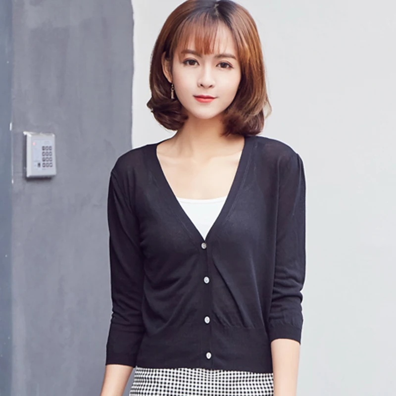 Cardigan for Girls Outerwear Summer Women Ladies Sweater Cropped Jerseys Crochet Top Button-down Knitted Sweaters Tops Clothing