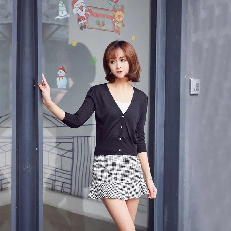 Cardigan for Girls Outerwear Summer Women Ladies Sweater Cropped Jerseys Crochet Top Button-down Knitted Sweaters Tops Clothing