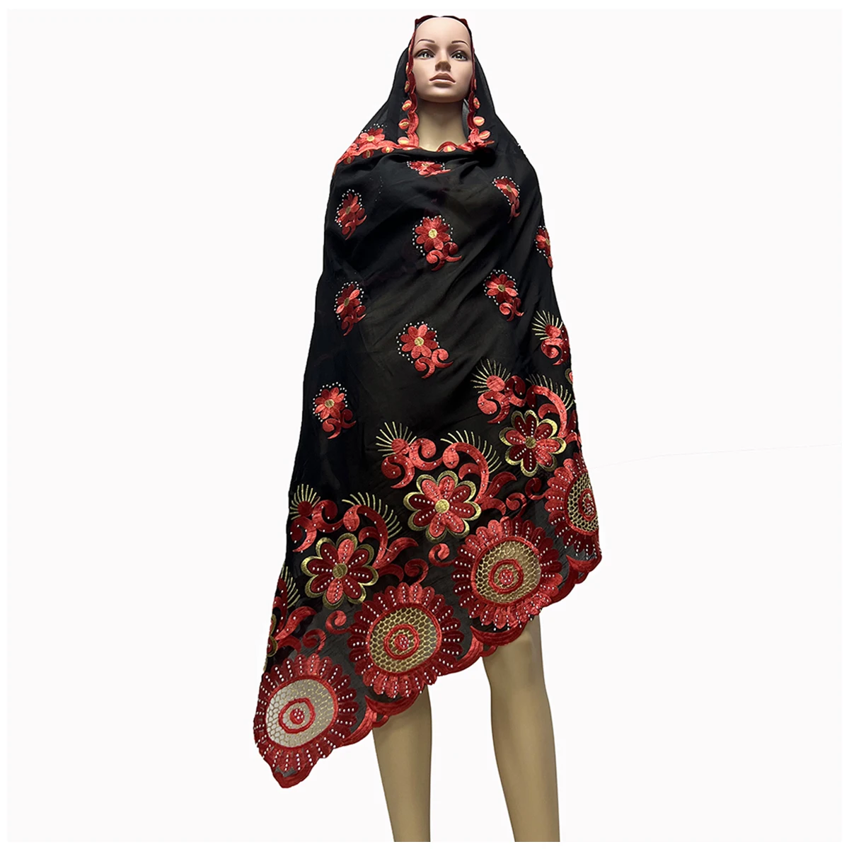 Latest African Women Scarf Soft 100% Cotton With Dold Chip Scarf Dubai Isalmic Scarf Embroidery Muslim Hijab for Shawls Wraps