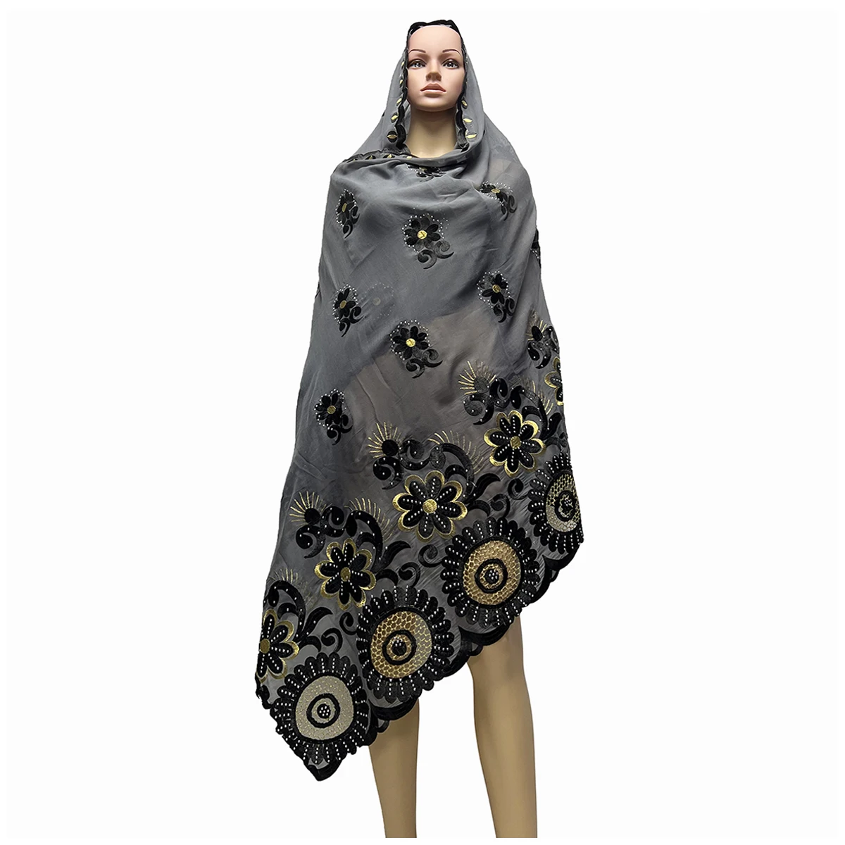 Latest African Women Scarf Soft 100% Cotton With Dold Chip Scarf Dubai Isalmic Scarf Embroidery Muslim Hijab for Shawls Wraps